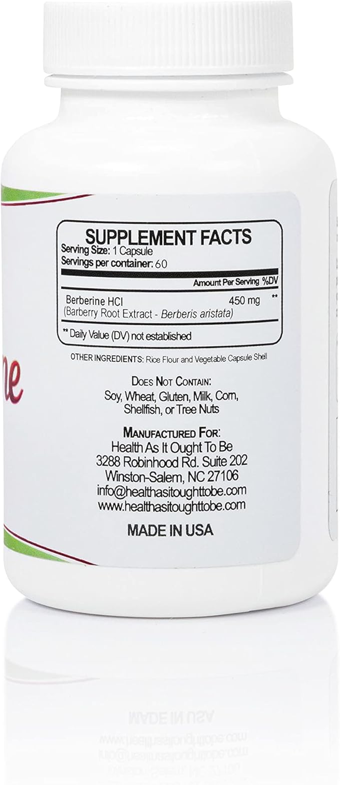Health As It Ought To Be Fresh Berberine Supplement 450mg | Contains Only Berberine | No Preservatives | 60 Capsules