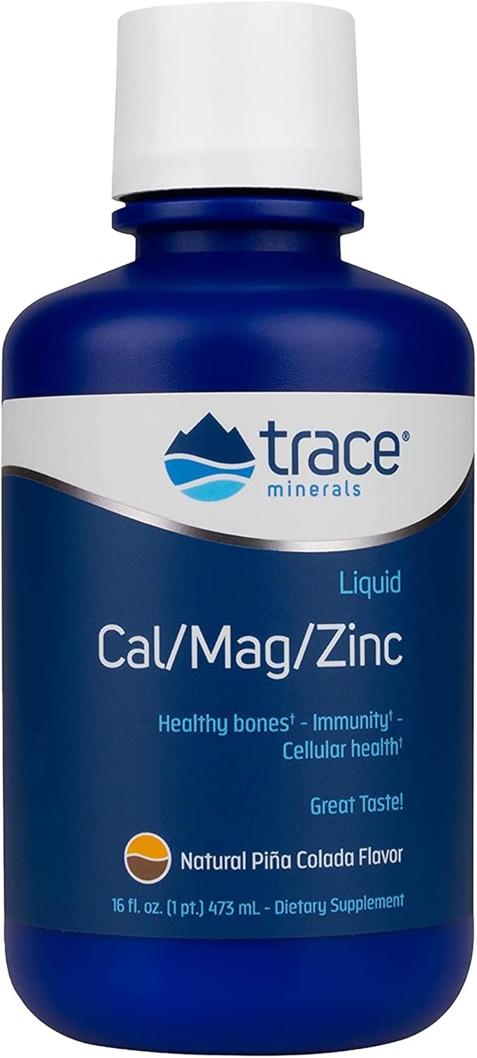 Trace Minerals Cal/Mag/Zinc - Liquid Mineral Supplement for Natural Body Health - Bone Muscle &amp Cellular Health - Supports Immunity &amp Energy - Gluten-Free - 16Fl Oz (32 Servings) - Pineapple