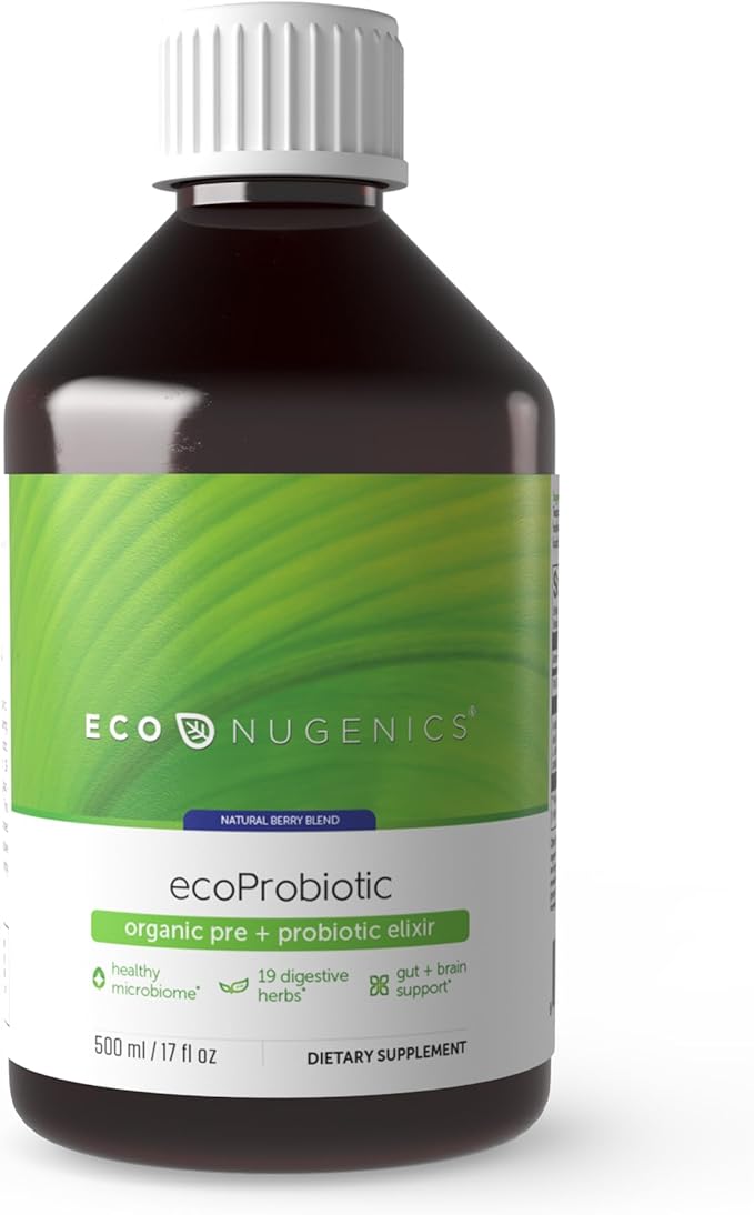 EcoNugenics ecoProbiotic: Probiotic &amp Prebiotic Supplement for Women &amp Men w/ 19 Digestive Herbs – Supports the Microbiome &amp Gut Health + Immune Function – Live Fermented Liquid Vegan Form