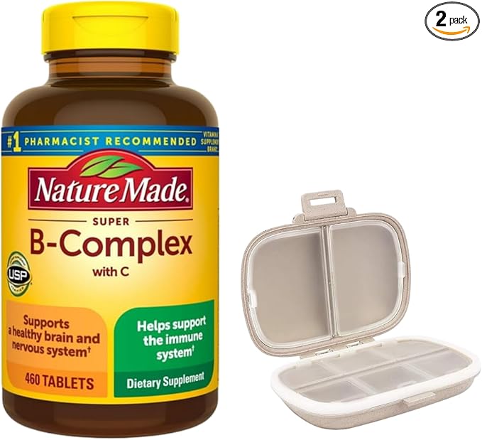 Nature Made Super B Complex 460 Tablets Bundle with a Pill Oragnizer (2 Items)