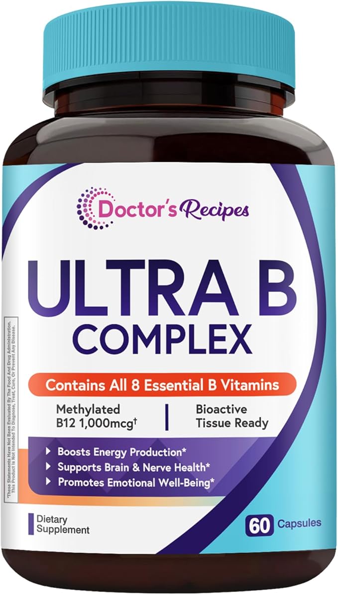 Doctor's Recipes Women’s Probiotics + Ultra Vitamin B Complex Bundle 100 Billion CFU with 18 Probiotic Strains Prebiotics Cranberry &amp Complete B Vitamins Daily Wellness Support Vegan Capsules