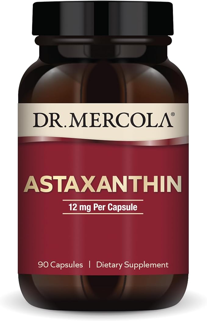 Dr. Mercola Organic Astaxanthin - 12 mg Astaxanthin - Powerful Antioxidant Support - Organic Microalgae Extract - Non-GMO Gluten-Free &amp Soy-Free - 90 Capsules (90 Servings)
