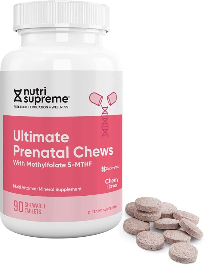 Nutri Supreme Prenatal Vitamin Chewable Prenatal Vitamins for Women with Highly Absorbable Methyl Folate Complete Prenatal Multivitamin with Iron Kosher Cherry Flavor 90 Count