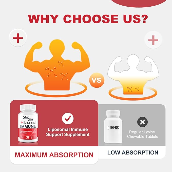 CyberCerix Liposomal Immune Support Supplement for Adults Complex with L-Lysine 1500mg Vitamins Minerals &amp Herbal Extracts Comprehensive Daily Wellness Blend for Men &amp Women - 240 Capsule