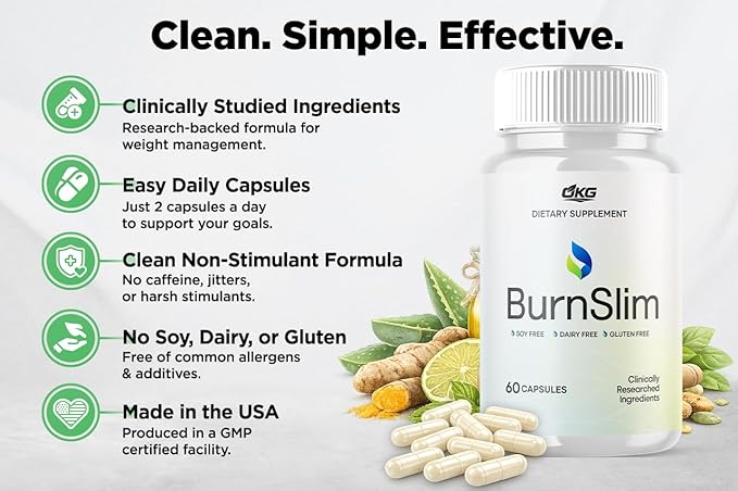 Burn Slim Capsules Official Burnslim Support Pills Made with All Natural Ingredients Burn Slim Advanced Active Liefstyle Support Premium Health and Wellness Supplement Made in The USA (60 Capsules)