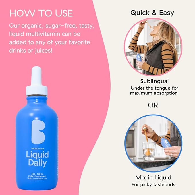 Better Family - Liquid Daily Multivitamin - All-in-One Wellness Drop - All Ages &amp Genders - Methylated Vitamins - No Sugar or Artificials - Gluten Free Non-GMO - Dietary Supplement - 4oz (120 ml)