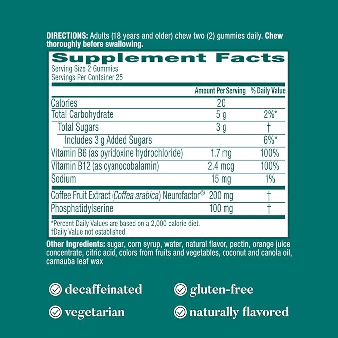 NEURIVA Plus Decaff 50ct Strawberry Gummy (2 Pack) Nootropic Brain Supplement for Memory Focus &amp Concentration &amp Cognitive Function Clinically Tested NeuroFactor Phosphatidylserine Vitamin