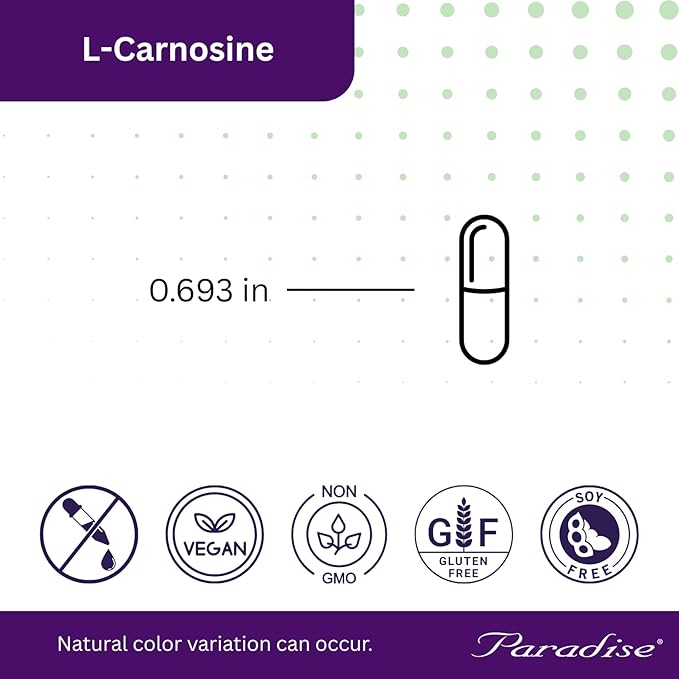 Paradise Herbs L-Carnosine Super Potent Ultra Pure Antioxidant Vegan Non GMO Gluten Free 60 Vegetarian Capsules