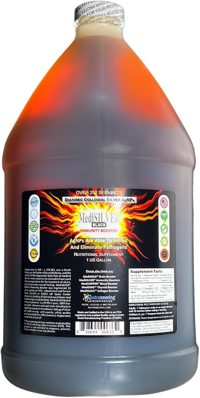 MediSILVER Black Immunity Booster Diatomic True Colloidal Silver AgNP Nutrient - 1 Gallon in Opaque Plastic Jug
