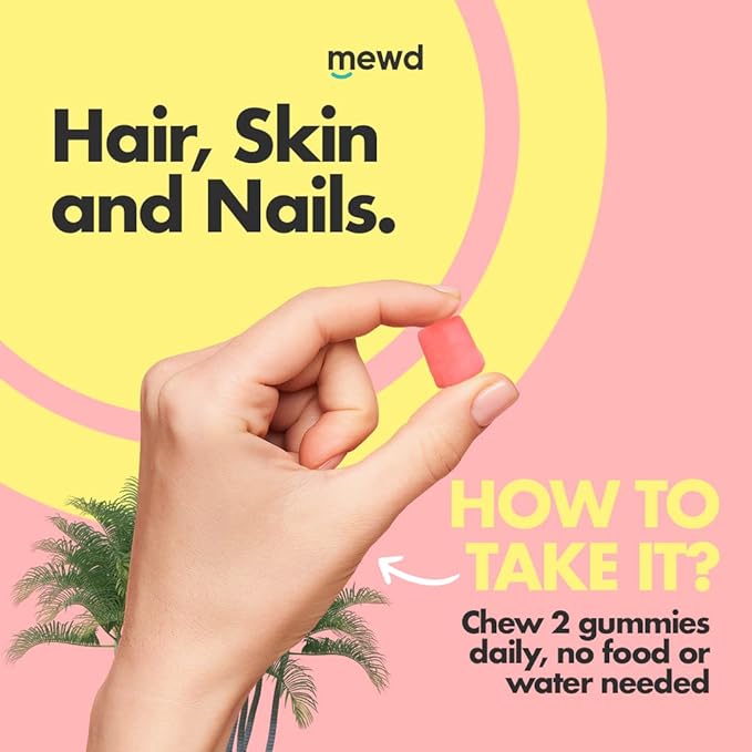 MEWD Teen and Kids Hair Skin &amp Nails Support Multivitamin Gummies - Biotin Strength &amp Growth with Zinc Vitamins A D3 B1 B2 B6 &amp B12 - Gluten-Free Non-GMO for Girls &amp Boys - 60 C