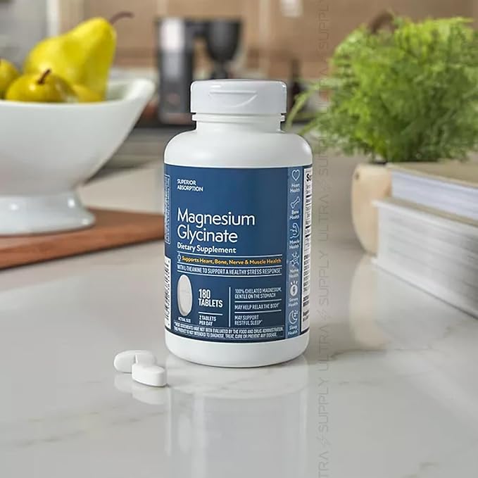 Members Mark Magnesium Glycinate (180 Count.) with L-Theanine 200 mg – Supports Heart Bone Nerve Muscle Stress &amp Sleep Health