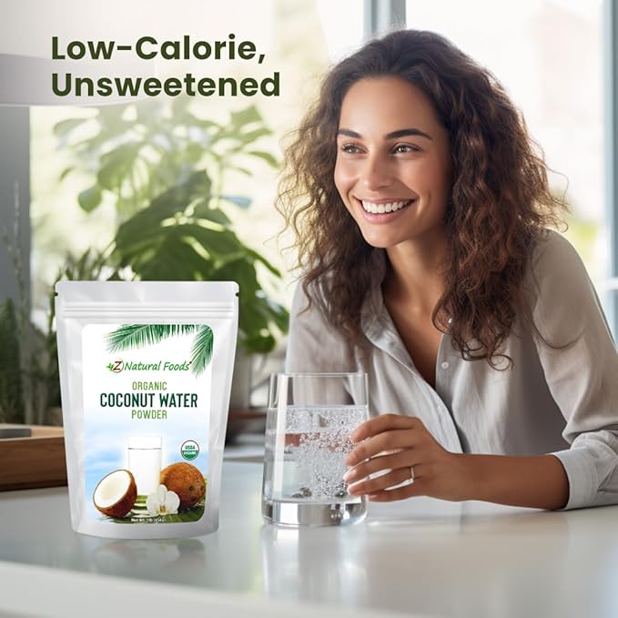 Z Natural Foods Organic Coconut Water Powder - Energy &amp Electrolyte Support - Perfect Pre/Post Workout - Vegan Gluten-Free Non-GMO Kosher NOT Freeze Dried Coconut Water Powder 1 lb