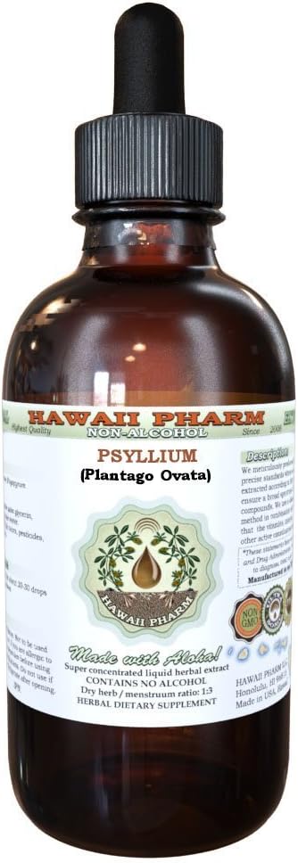 Hawaii Pharm Psyllium Alcohol-Free Liquid Extract Psyllium (Plantago Ovata) Seed Glycerite Natural Herbal Supplement USA 2 fl.oz