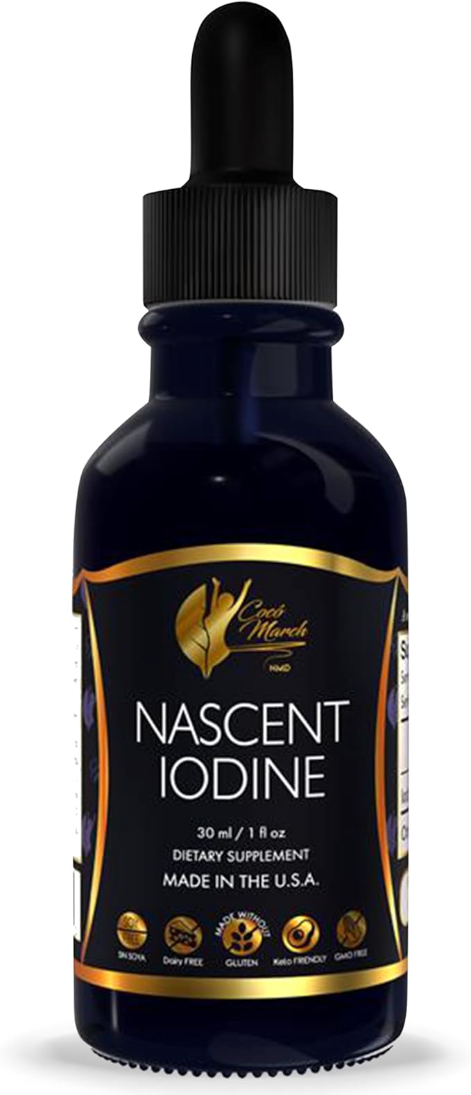 Cocó March N.M.D Nascent-Magnetized Iodine High Concentration Thyroid &amp Metabolism Support Gluten Free Keto Friendly Dairy Free Soy Free GMO Free 1050 mcg Per Serving 1 Fl Oz - 500 Serving