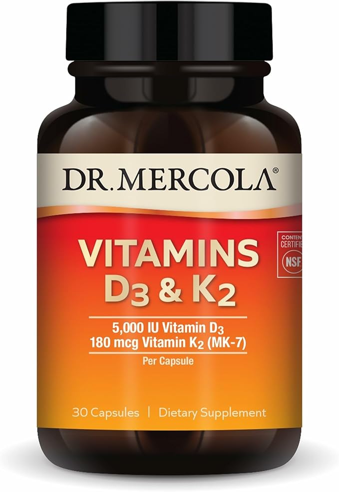 Dr. Mercola Vitamins D3 &amp K2 - Supports Immune Brain Cardiovascular Respiratory &amp Bone Health - GMO-Free Gluten-Free &amp Soy-Free - 30 Capsules (30 Servings)