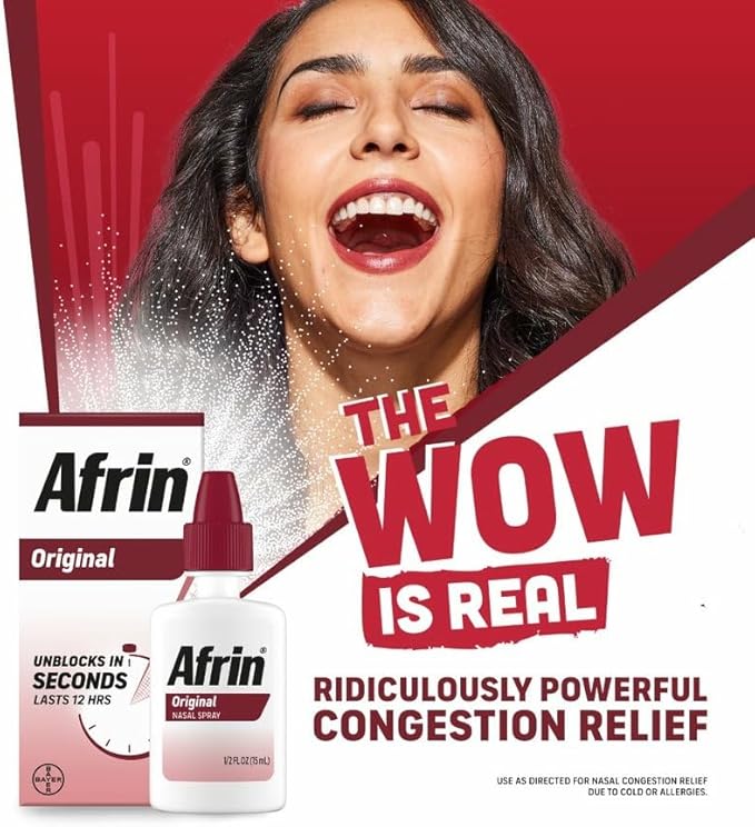 Afrin Original Maximum Strength 12 Hour Nasal Congestion Relief Spray - 3 bottles 1 FL OZ (30mL) each. Total 3 FL OZ (90 mL)