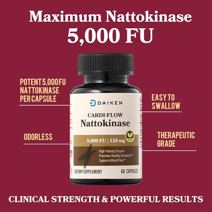 DAIKEN Nattokinase 5000 FU High Potency Nattokinase Supplement Non-GMO &amp Vegan Lab Tested 60 Capsules