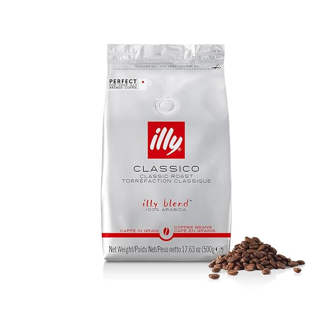illy Whole Bean Coffee - Perfectly Roasted Beans – Classico Medium Roast - with Notes of Caramel Orange Blossom &amp Jasmine - 100% Arabica - No Preservatives – 17.6 Ounce