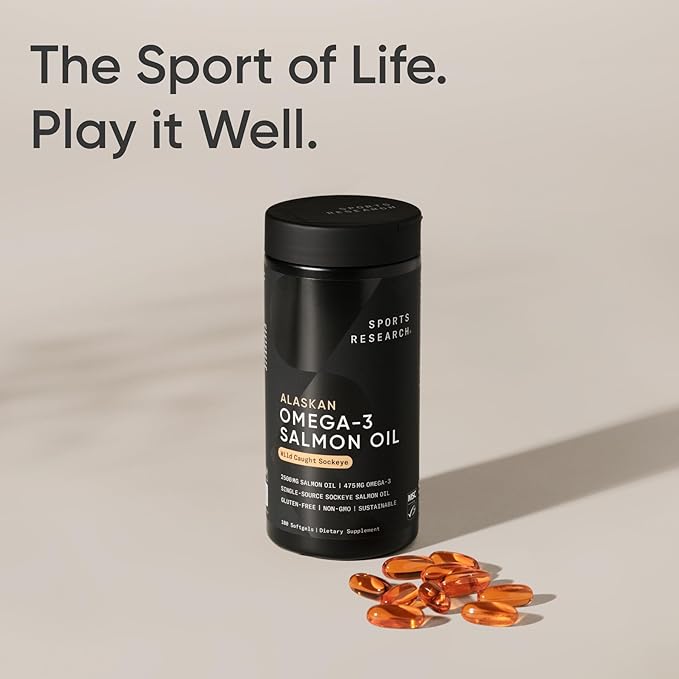 Sports Research® Salmon Oil - Single-Source Wild Alaskan Sockeye | 2500 mg per Serving w/EPA &amp DHA Fatty Acids | MSC Certified - 180 Count Softgels