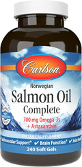 Carlson - Salmon Oil Complete 700 mg Omega-3s + Astaxanthin Cardiovascular Support Brain Function &amp Joint Health Norwegian 240 Softgels