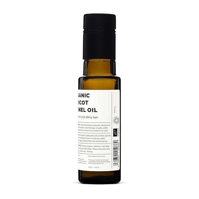 100% Organic Apricot Kernel Oil 100ml - Cold-Pressed - Premium Quality - Skin Health and Gut Health - Straight from Farm in Italy - Non-GMO - No Additives or Preservatives - Recyclable Glass Bottle