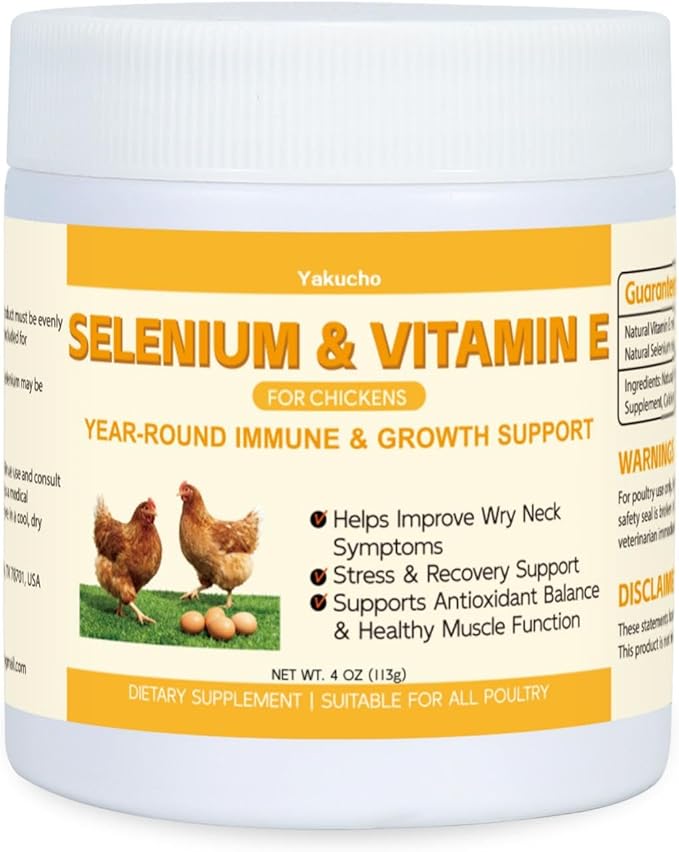 Selenium &amp Vitamin E Powder for Chickens | Poultry Nutrient Support Blend for Muscle Activity &amp Daily Balance | Feed Mix Additive for Chickens &amp All Poultry | 113g