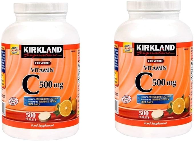 Kirkland Vitamin C (500 mg) Tangy Orange Chewable Tablets 500 Count (Pack of 2)