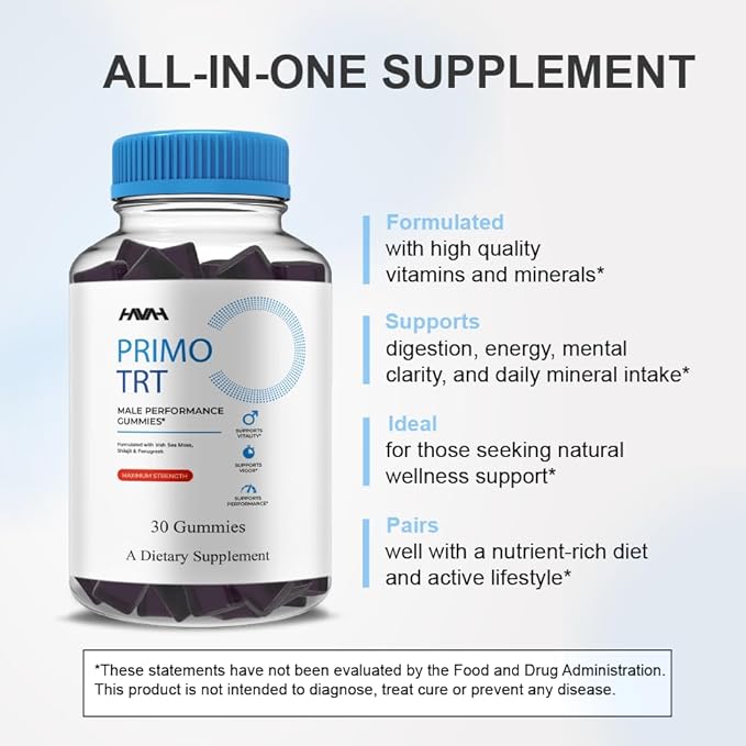 (2 Pack) Primo TRT Maximum Strength Performance Gummies PrimoTRT Gummy Supplement Prime TRT Maximum Strength Advanced Shiljait Vitamin Support Supplement Primo TRT Premium Gomitas (2 Month Supply)