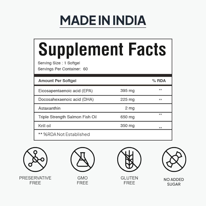 Krill Oil - Wild Salmon - Omega 3 Krill Oil - Astaxanthin - EPA &amp DHA - 60 Softgels