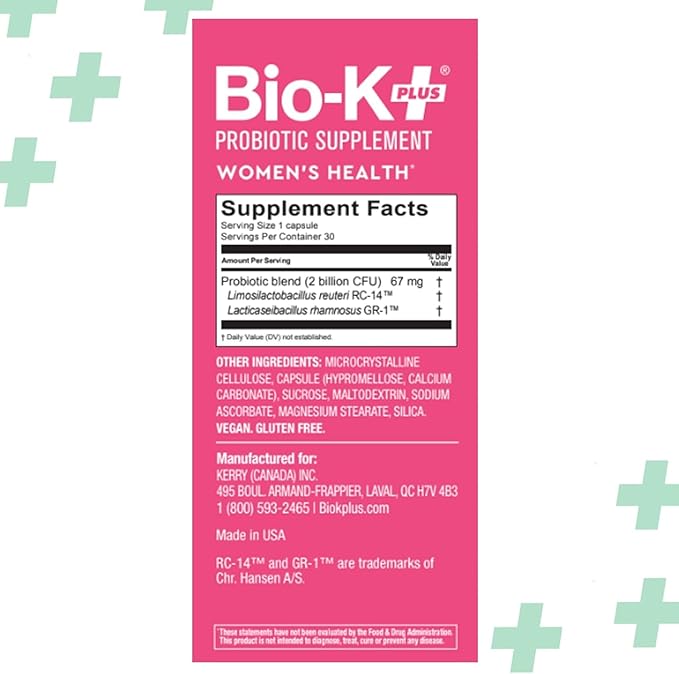 Bio-K+ Probiotic for Women support for Vaginal &amp Urinary Tract Health Probiotic Supplement with 2 Billion CFU 2 Strains Vegan Shelf-Stable – 30 Capsules