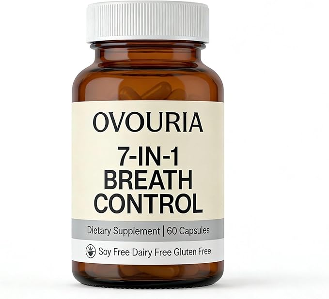 Ovouria Breath and Gut Balance - 7-in-1 Breath Control Targets Bad Breath at The Gut Root Natural Ingredients with Probiotics Vegan Gluten-Free 60 Capsules(1pc)