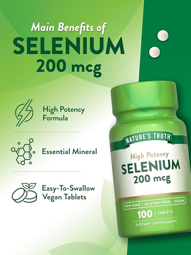 Nature's Truth High Potency Selenium 200 mcg Tablets - 100 ct Pack of 3