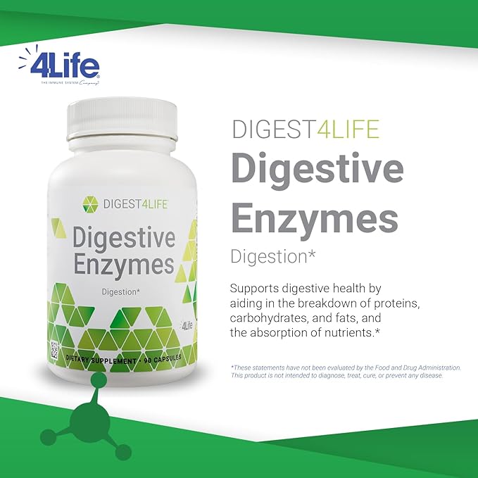 4Life Digestive Enzymes - Supports Digestive and Intestinal Health Food Absorption and Breakdown of Protein Carbohydrates and Fats - 90 Capsules