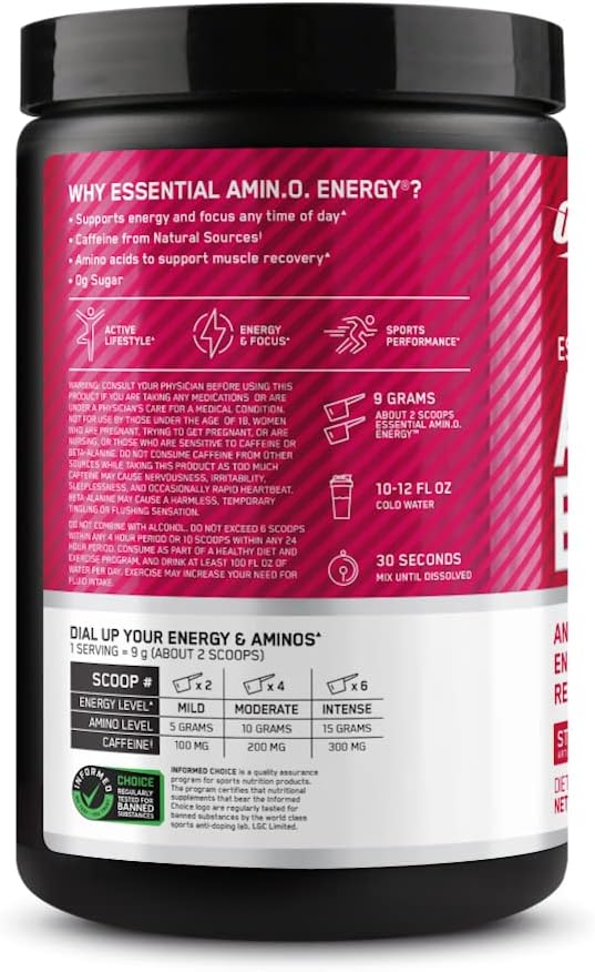 Optimum Nutrition Amino Energy - Pre Workout with Green Tea BCAA Amino Acids Keto Friendly Green Coffee Extract Energy Powder - Strawberry Lime 9.5 Ounce 30 Servings (Packaging May Vary)