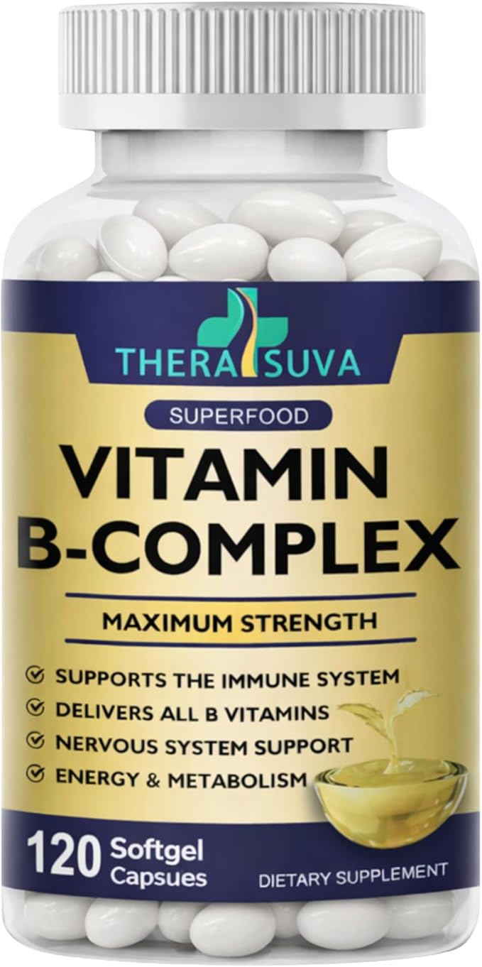 Vitamin B-Complex + CoQ10 + Vitamin C - Max Strength Supplement for Energy Metabolism Support 2 Month Supply 120 Softgels