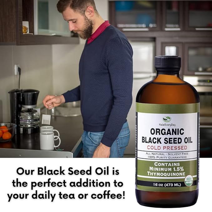Organic Black Seed Oil - USDA Certified Cold Pressed Glass Bottle Over 1.5% Thymoquinone 3X strength Turkish Black Cumin Nigella Sativa non-GMO 100% Pure Blackseed Oil (32oz Glass (2X16) Bottle)