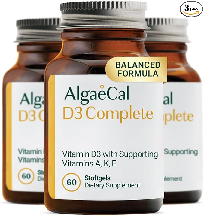 ALGAECAL D3 Complete - Enhanced Immune Support &amp Bone Health with D3 K2 A &amp E - Whole Body Wellness &amp Bone Strength 60 softgels (3 Packs)