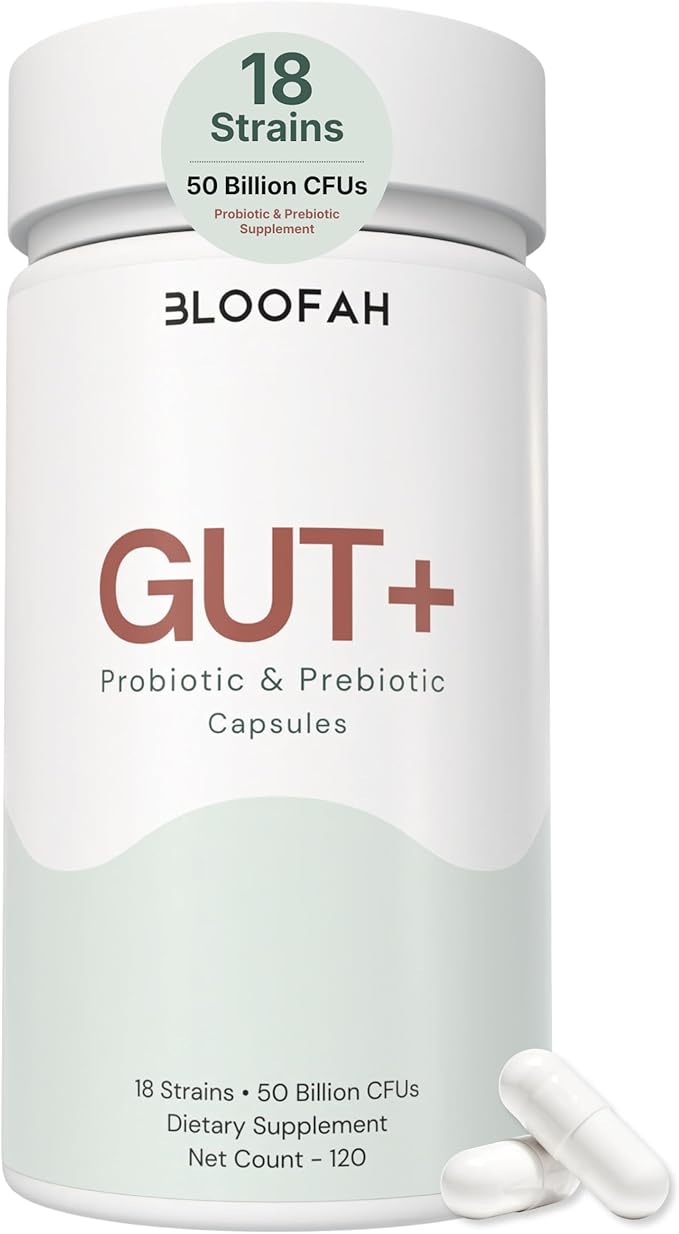 Gut+ Probiotic &amp Prebiotic Capsules for Women – 50 Billion CFU 18 Strain Formula with Cranberry Extract – Daily Gut Digestive &amp Balance Support – Clean Label Supplement – 120 Capsules