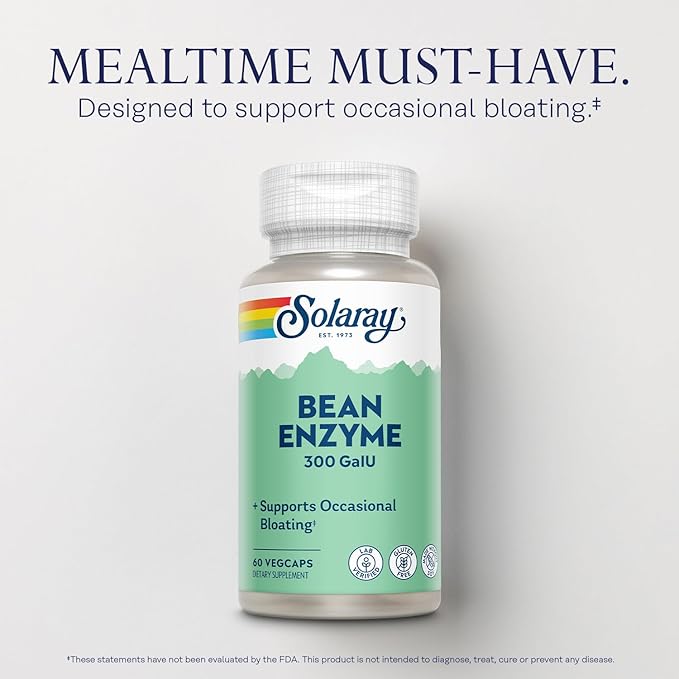 SOLARAY Bean Enzyme and Mega Multi Mineral - Digestive Enzymes for Women and Men Support Occasional Bloating - Iron Free Mineral Supplement w/Trace Minerals Electrolytes Magnesium Zinc 60/50 Serv