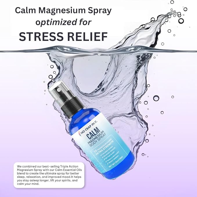 No Crap In It Calm Magnesium Spray Triple Magnesium Power: All Natural Magnesium Chloride Glycinate Sulfate-4oz