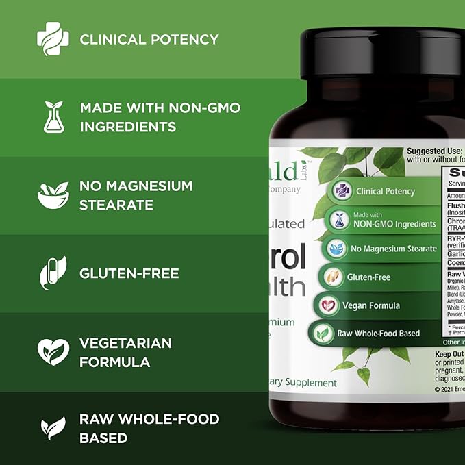 Emerald Labs Cholesterol Health - Featuring CoQ10 Flush-Free Niacin RYR-VA and Garlic for Heart and Circulatory Support - 90 Vegetable Capsules