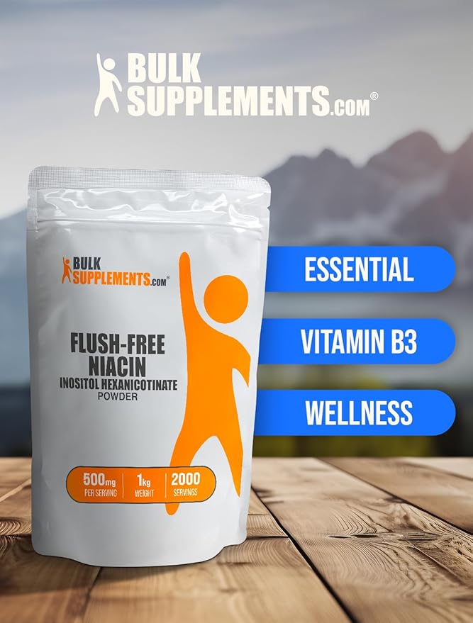 BulkSupplements.com Flush Free Niacin Powder - as Inositol Hexanicotinate Vitamin B3 Supplement Niacin 500mg Flush Free - Gluten Free 500mg of per Serving 5kg (11 lbs) (Pack of 5)