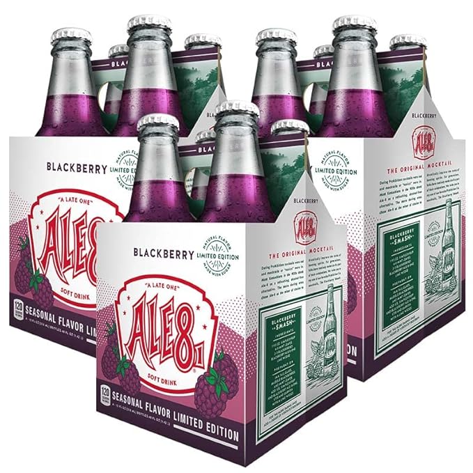 Ale 8 One Blackberry Glass Bottles 12 ounces Pack of 4 100% Kentucky Soft Drink