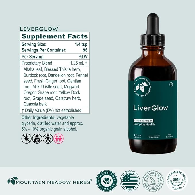 Mountain Meadow Liver Glow (Original Formula) Advanced Detoxifier and Regenerator to Support Liver Health and Function - 4 oz - for a Happy Liver