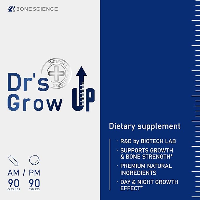 BONE SCIENCE Dr’s Grow UP AM &amp PM Bone and Growth for Kids and Teens Day and Night System Daily Formula with Highly Absorbable Essential Minerals Vitamin D3 and K2 (MK-7)