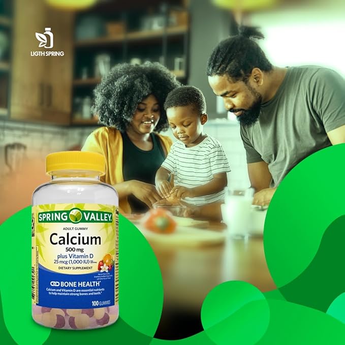 Calcium Plus Vitamin D Adult Gummies 500mg 1000 IU Assorted Flavors 100 Ct (2 Pack) Bundle with Exclusive Vitamins &amp Minerals - A to Z - Better Light&ampSpring Guide (3 Items)