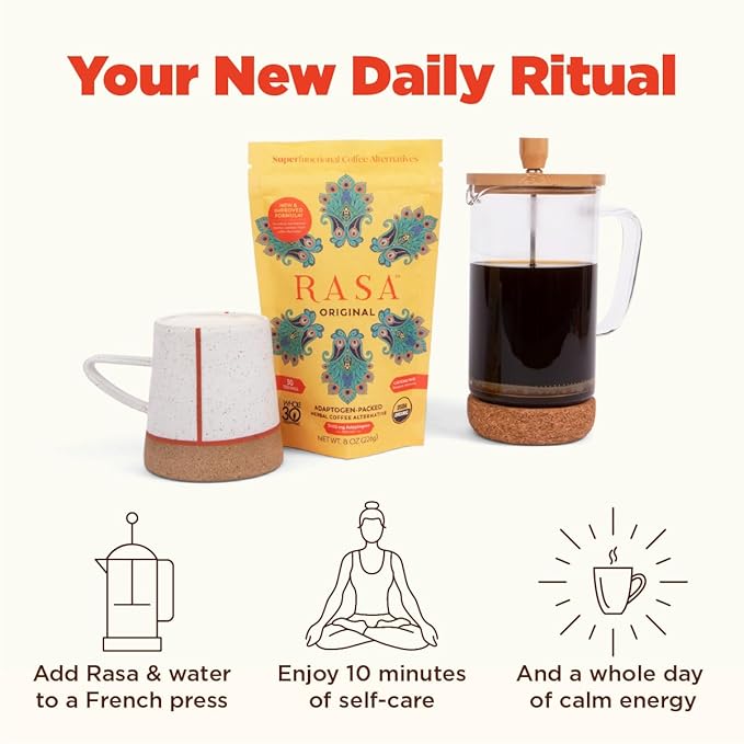 Rasa Original – Adaptogenic Mushroom Coffee Alternative to Support Better Overall Wellness Better Sleep Clearer Skin | Vegan Keto Whole 30 Ayurveda Wellness Tonic with Chaga + Reishi (8 oz / 30 S