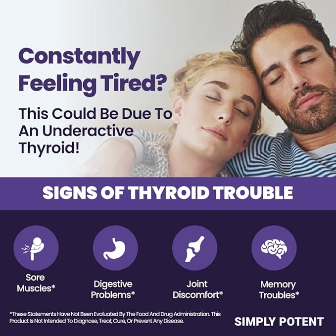 Simply Potent Thyroid Support &amp Adrenal Support Supplement 2-in-1 Natural Formula with Iodine &amp Ashwagandha for Energy Metabolism Focus for Women &amp Men 60 Caps
