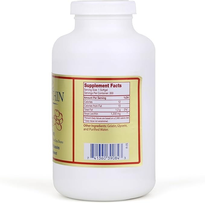 Nu-Health Soy Lecithin 1200 mg Capsules – Non-GMO Soy Phospholipids with Choline – Supports Fat Metabolism Liver Function &amp Cognitive Health – 300 Capsules