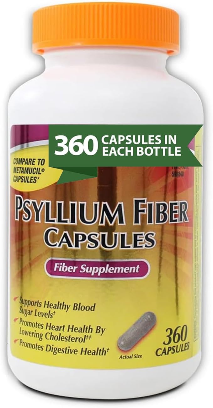 KS Psyllium Fiber Capsules 360 Count Supports Digestive Health Gluten-Free 100% Natural Fiber Supplement for Daily Wellness